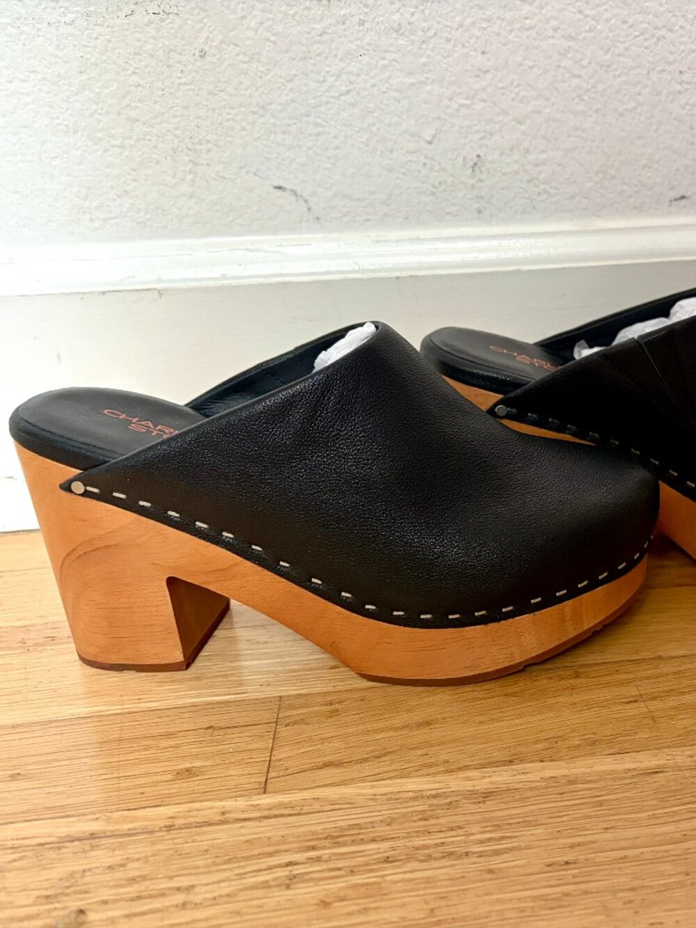 Charlotte Stone Marlo Black Leather Clogs